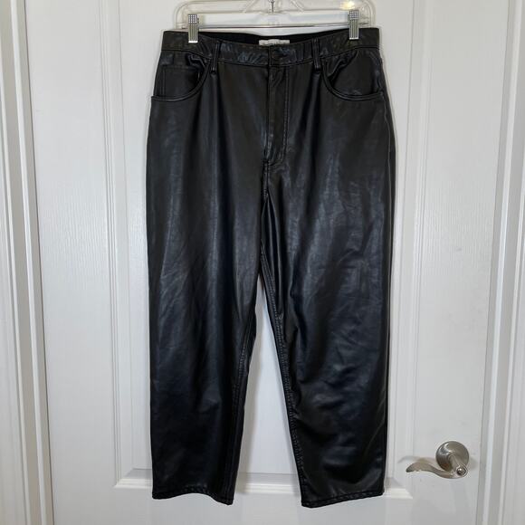 Abercrombie & Fitch Vegan Leather Ankle Straight Pants Black High Rise 14 Short - Picture 3 of 6